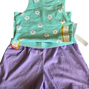 Kids Floral Tank and Shorts Set - Turquoise and Purple
